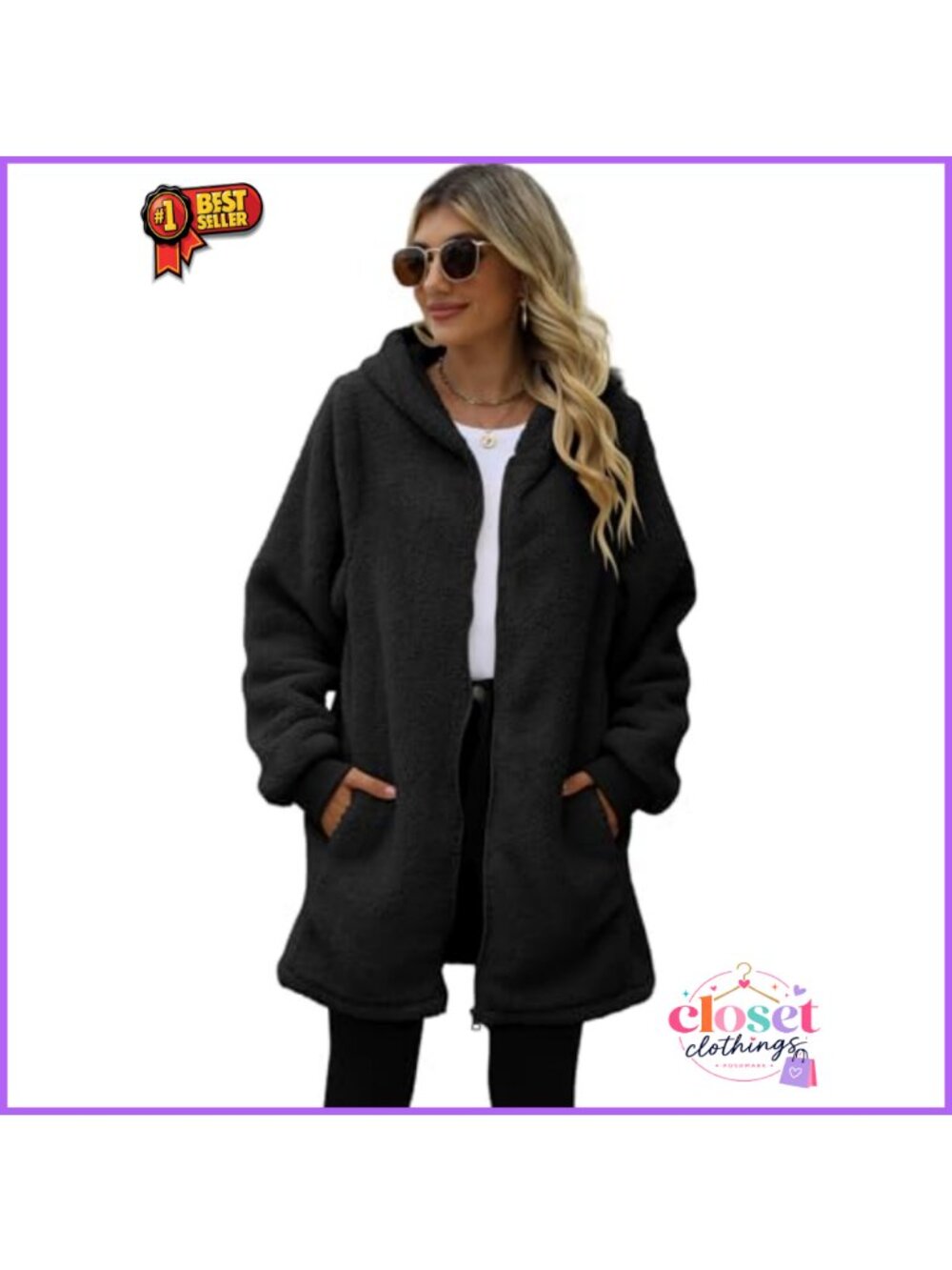 Oversized Sherpa Fleece Jacket Zip Up Hoodie Loose Fit Winter Coat - Picture 4 of 6